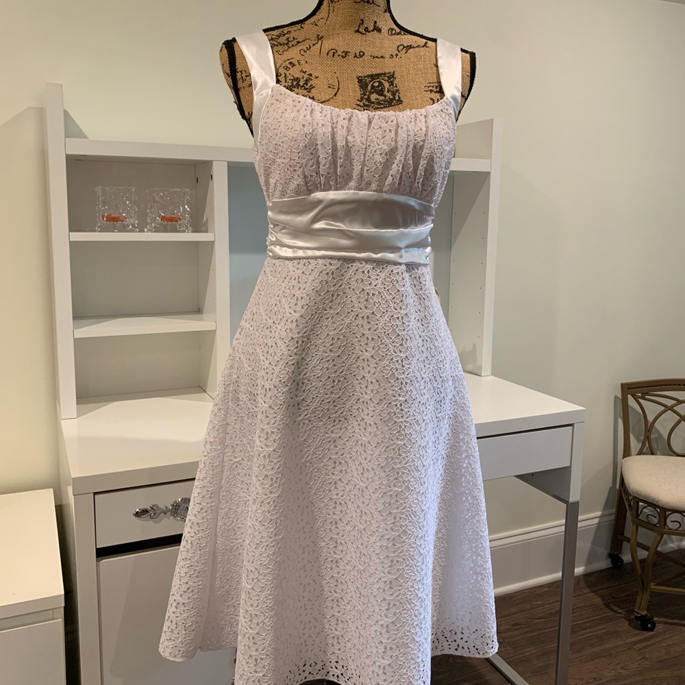 Dress Barn White Lace and Satin Dress, 6